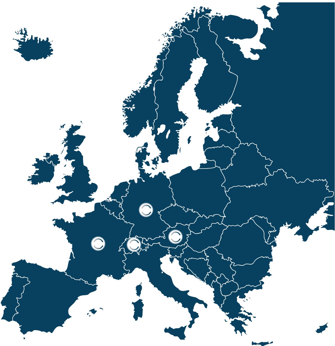 cartina dell'Europa con indicati i Paesi in cui opera Rolan Technology