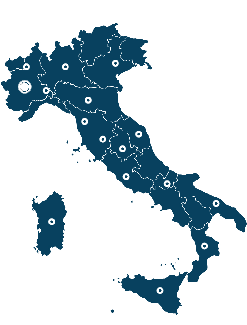 cartina dell'italia con indicate le regioni in cui opera Rolan Technology